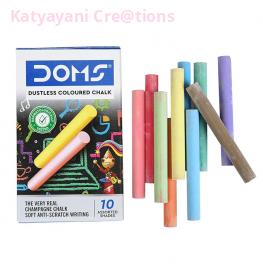 Doms Dustless Coloured Chalk Box - 10 Vibrant Colors for Smooth, Long-Lasting Writing