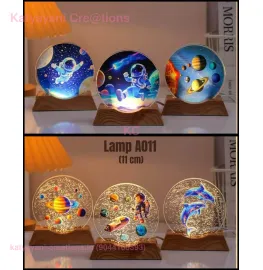 3D Galaxy Planet Crystal Ball 11cm Night Light with Wooden Base