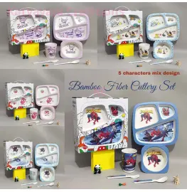 Bamboo Fiber Cutlery Set 5 Character Mix Design