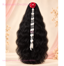 Red Crochet Rose Gajra with Pearl Bead Strings