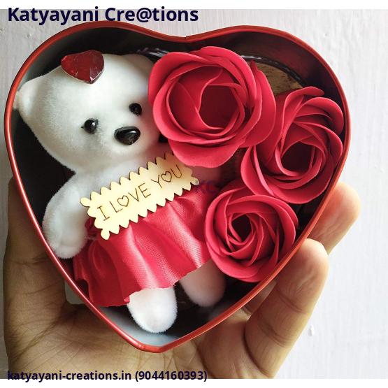Heart-Shaped Gift Box with Teddy & Artificial Roses – Perfect Romantic Gift