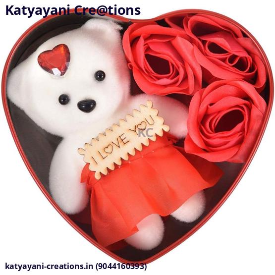 Heart-Shaped Gift Box with Teddy & Artificial Roses – Perfect Romantic Gift