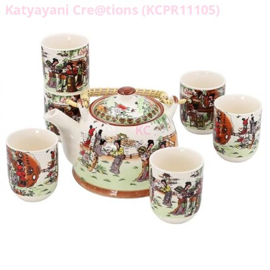 Floral Printed Ceramic Kettle with Stainless Steel Infuser – Elegant and Functional Tea Kettle | Katyayani Creations
