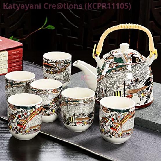 Floral Printed Ceramic Kettle with Stainless Steel Infuser – Elegant and Functional Tea Kettle | Katyayani Creations