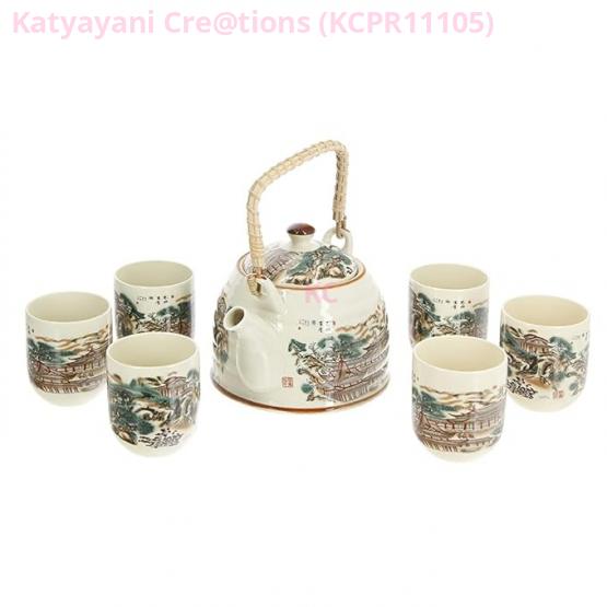 Floral Printed Ceramic Kettle with Stainless Steel Infuser – Elegant and Functional Tea Kettle | Katyayani Creations