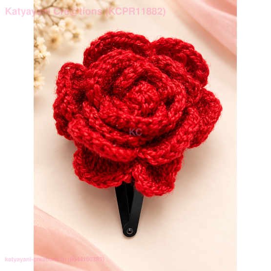 Red Crochet Rose Hair Clip - Red Rose Clip