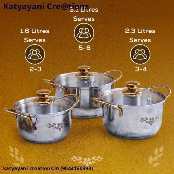 Gold Stanton Stainless Steel Casserole Set – Elegant and Durable Cookware for Every Kitchen | Katyayani Creations