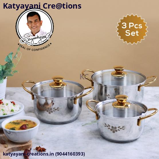 Gold Stanton Stainless Steel Casserole Set – Elegant and Durable Cookware for Every Kitchen | Katyayani Creations